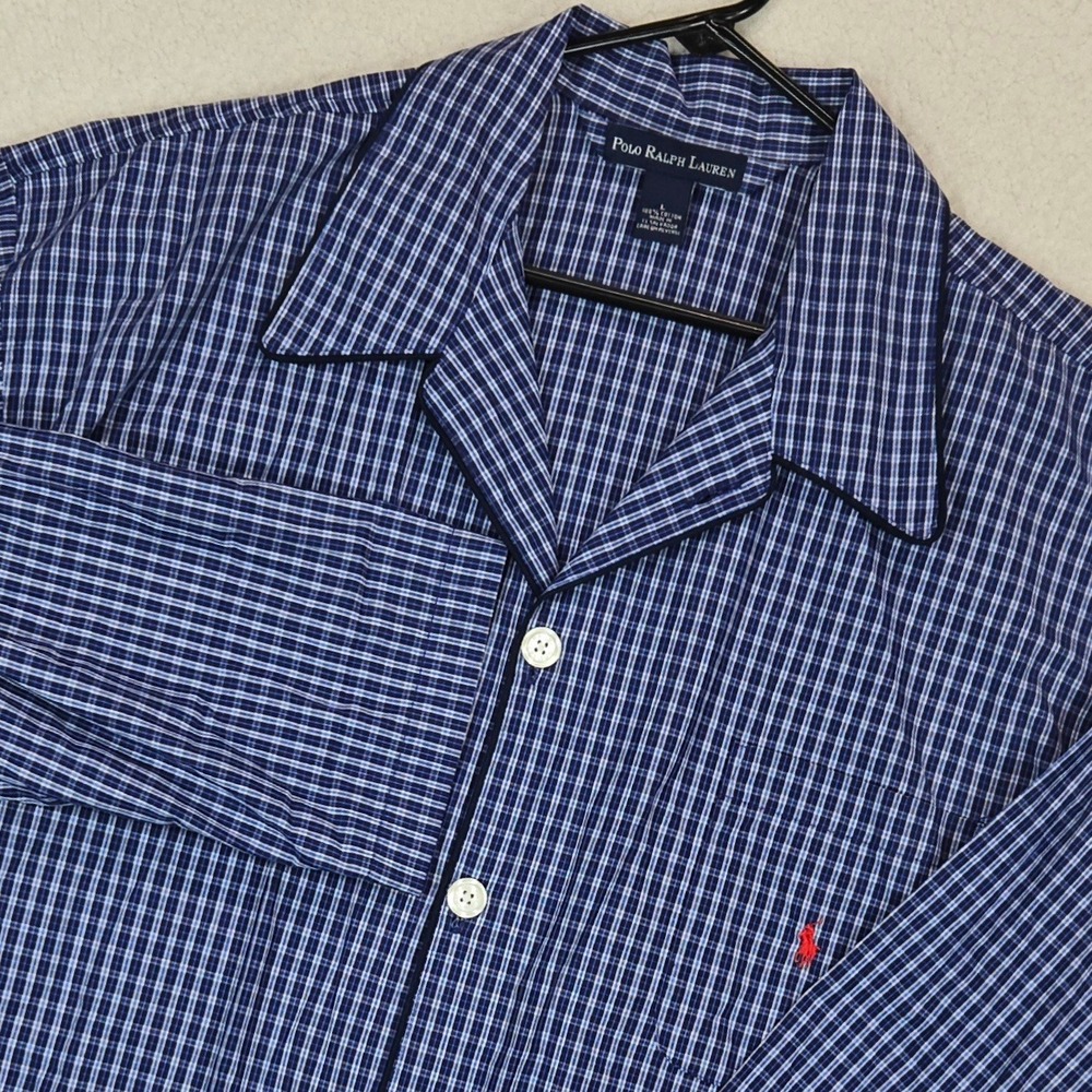 Polo Ralph Lauren Sleep‎ Shirt Mens L Blue Gingham Cotton Pajama Loungewear